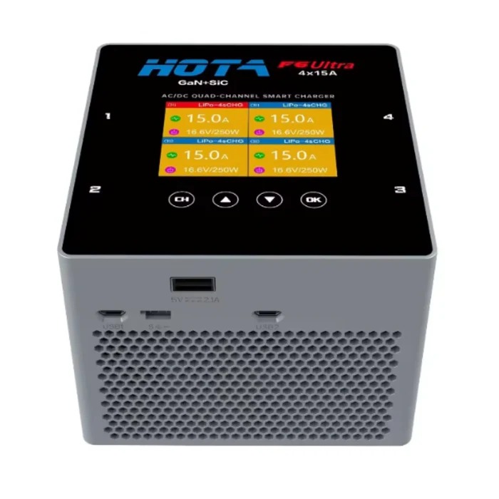 HOTA F6 Ultra 1000W GaN+SiC Quad Channel Smart Charger, product image from Pyrodrone