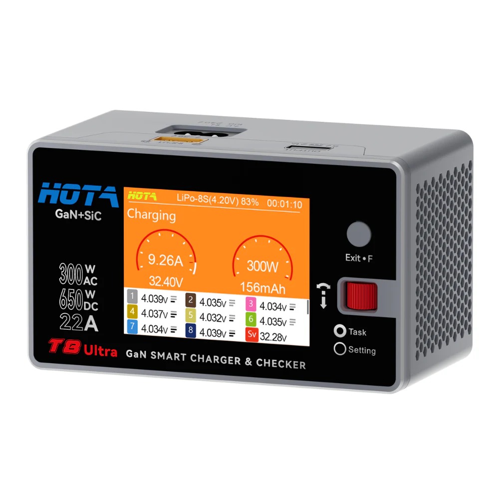 HOTA T8 ULTRA 650W 1-8S AC DC GaN Smart Charger, product image from Kiwiquads