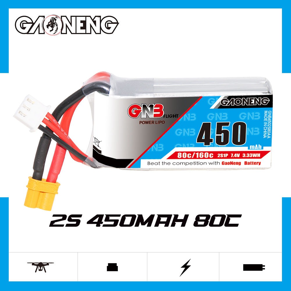 GNB Batteries GNB Battery 7.4V 80C 450mAh 2S, product image from Kiwiquads
