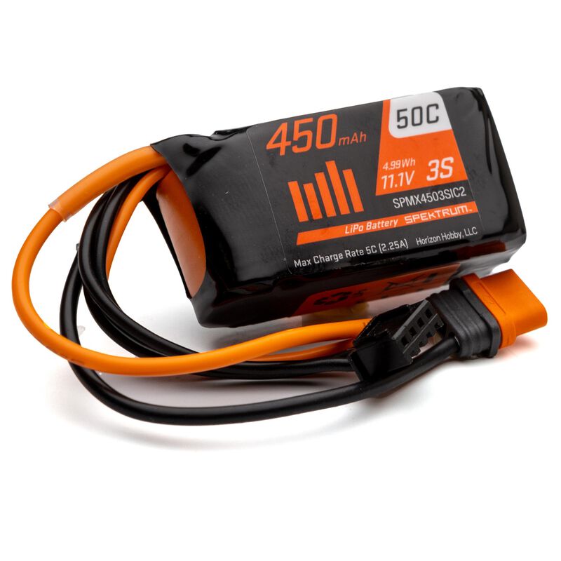 Spektrum 450mAh 3S 11.1V 50C LiPo Battery; IC2 Replaces SPMX4503S50, product image from Kiwiquads