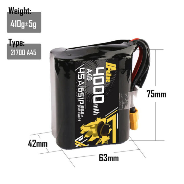 Auline Li-Ion Battery 6S1P 22.2V 4000mAh XT60 - dimnsions