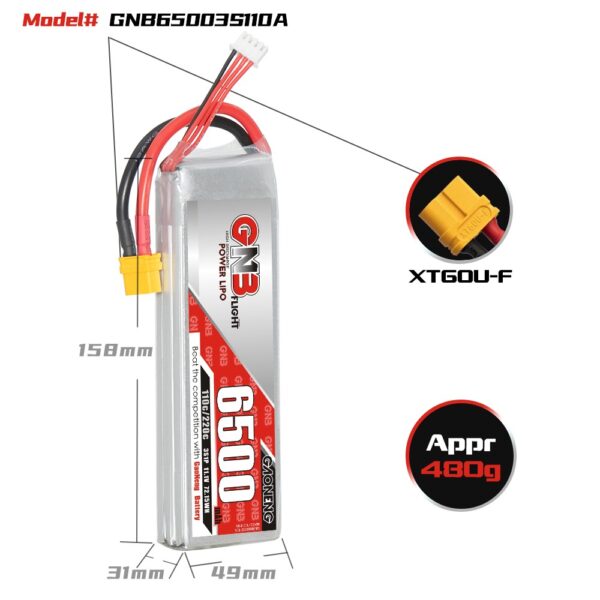 GNB Battery 11.1V 110C 6500mAh 3S HV_info