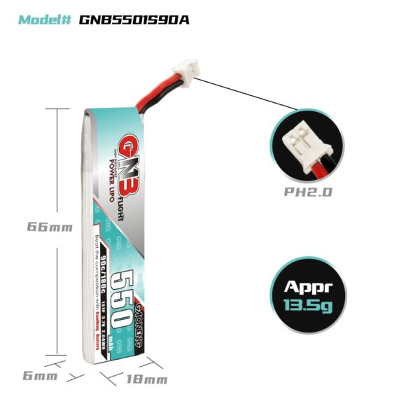 GNB Battery 3.7V 90C 550mAh 1S PH2 Cable - 2