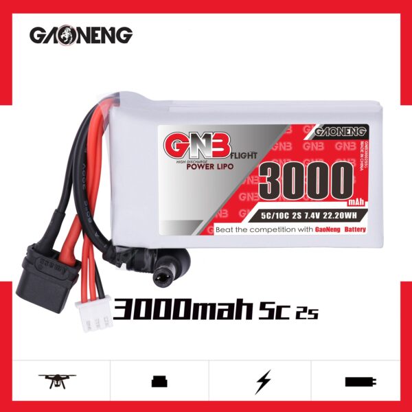 GNB Battery 7.4V 5C 3000mAh 2S1P XT60 and DC5.5 for Goggles - 1